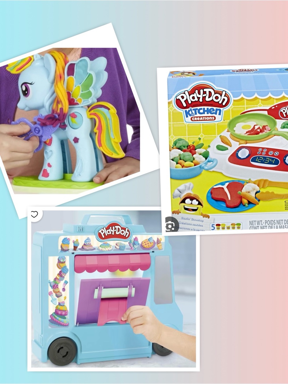 Playdoh Toy Sets - Rainbow Dash, Sizzlin Grill and Ice Cream Truck - Used